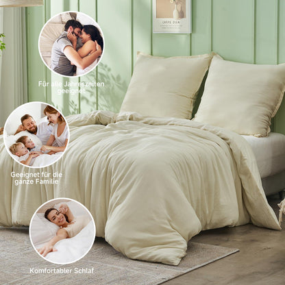 Musselin Bettwäsche Set 220x240 cm – Atmungsaktiv & Weich, Beige