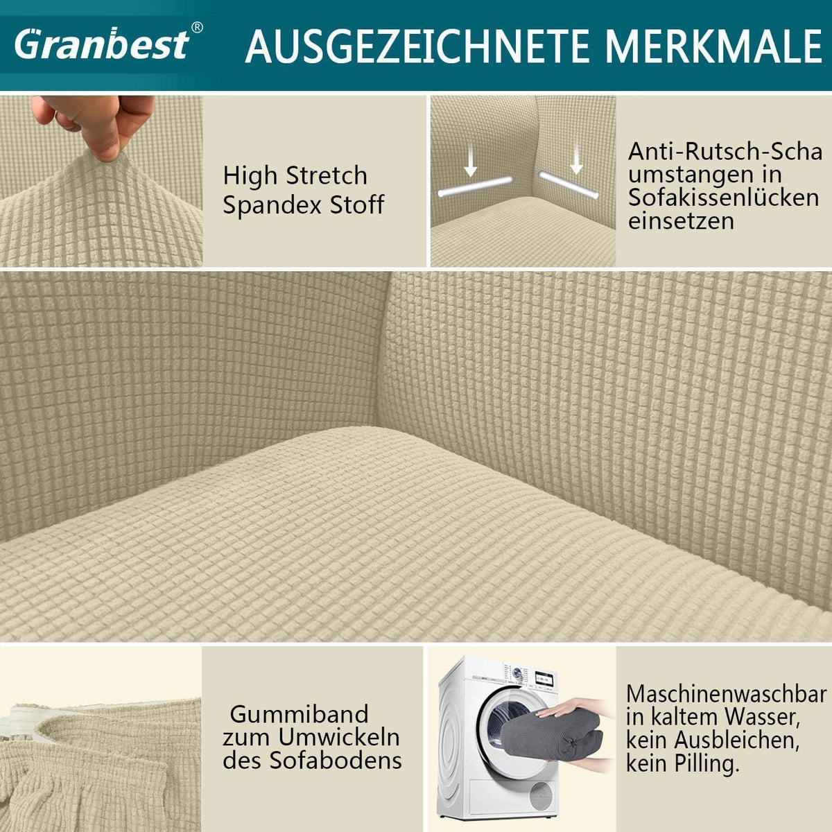Elastischer Sofabezug 3-Sitzer Khaki – Modern & Schutz für Ihr Sofa