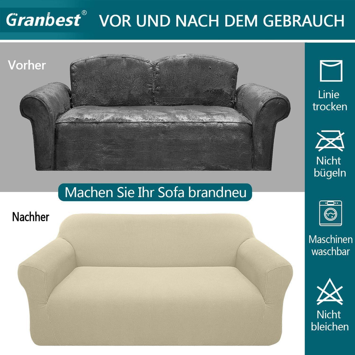 Elastischer Sofabezug 3-Sitzer Khaki – Modern & Schutz für Ihr Sofa