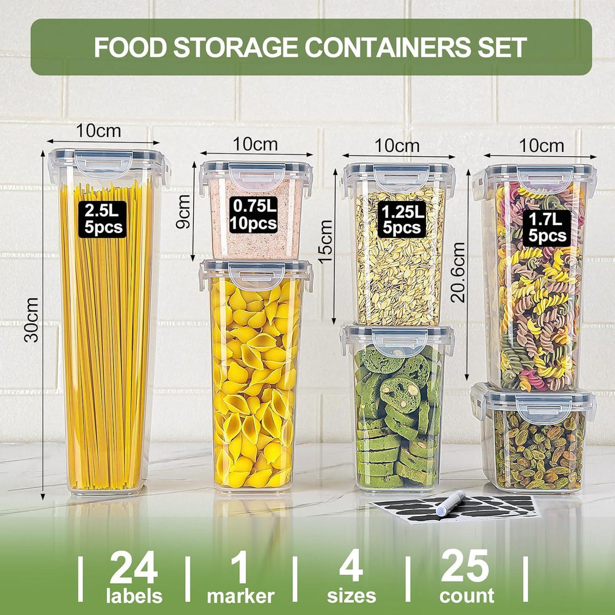 25er Set Vorratsdosen luftdicht stapelbar Küche BPA-frei