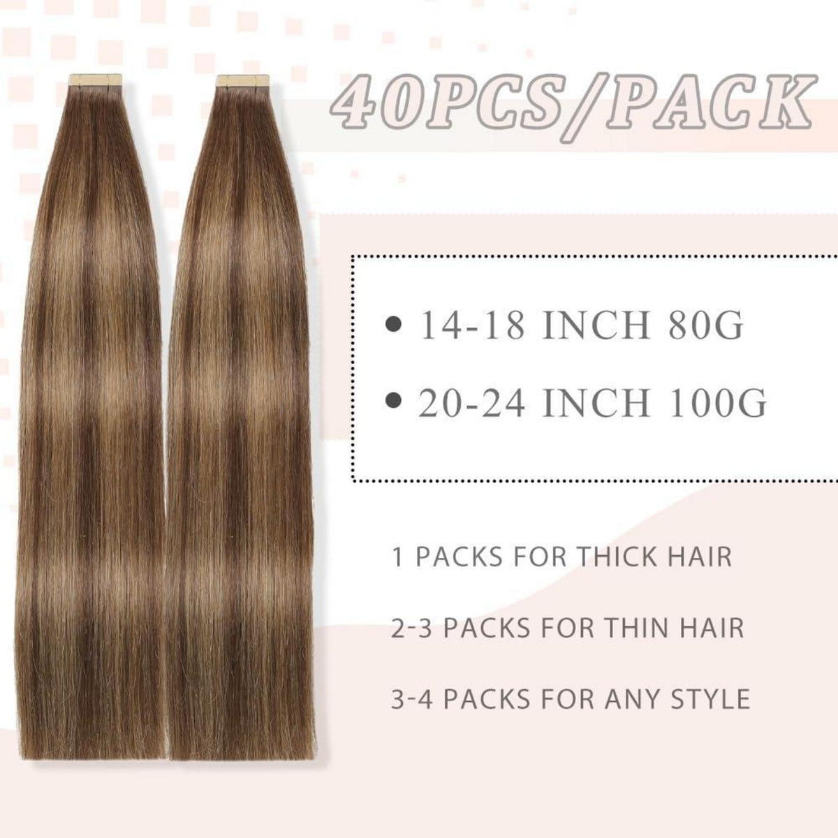 Echthaar Tape Extensions Goldbraun 60cm (24 Zoll)