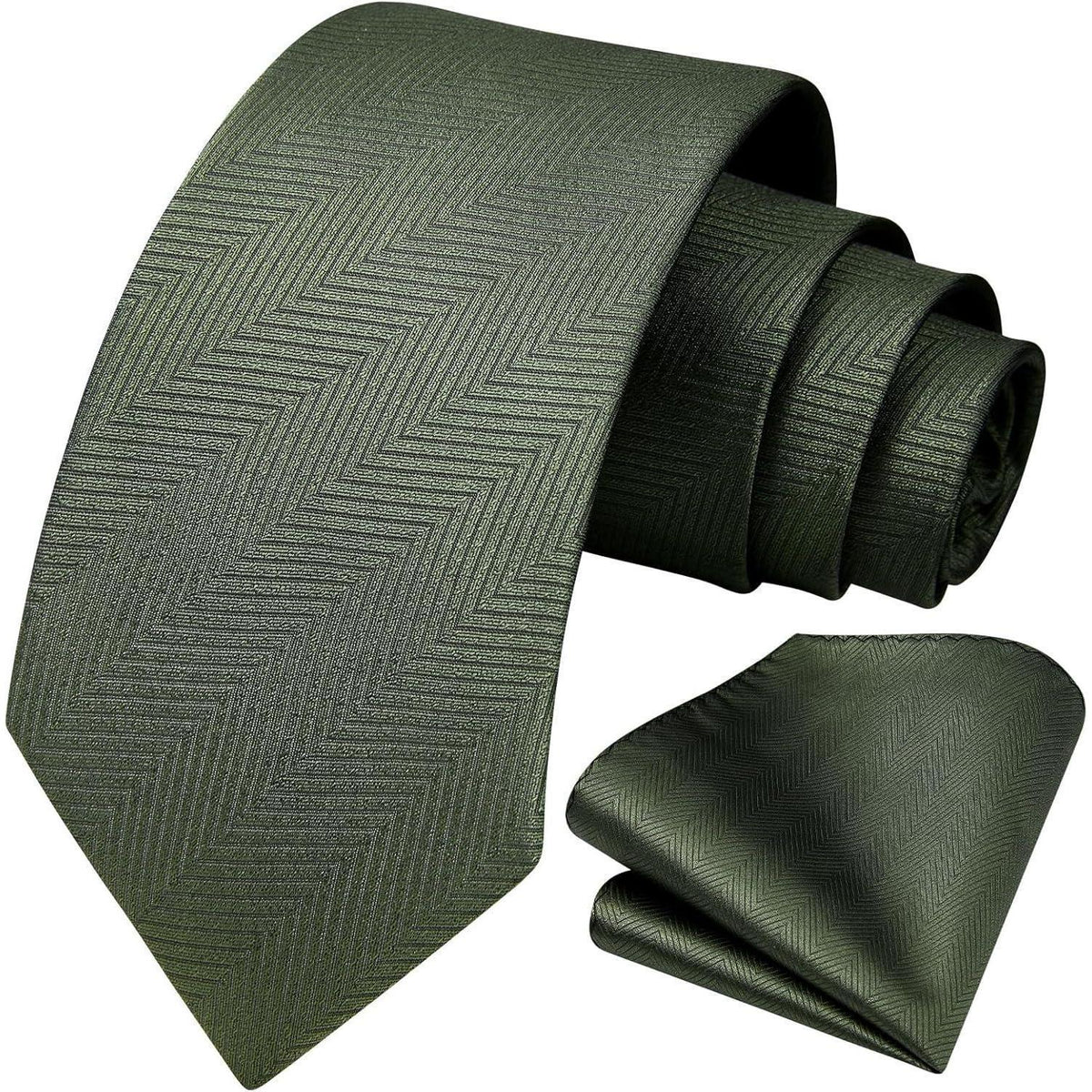 Herren Krawatten Set mit Einstecktuch, Olivgrün