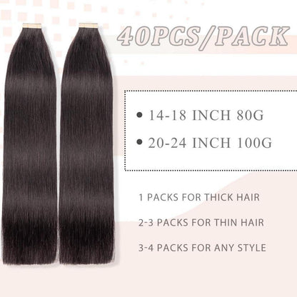 Echthaar Tape Extensions 55cm (1B#) – 40 Stück