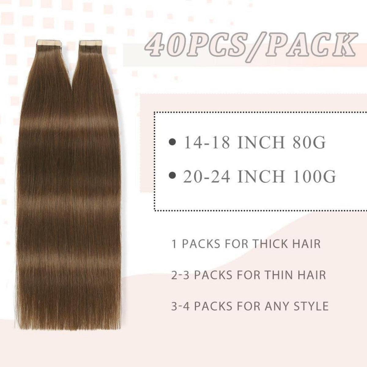 Echthaar Tape Extensions 50cm Schokoladenbraun