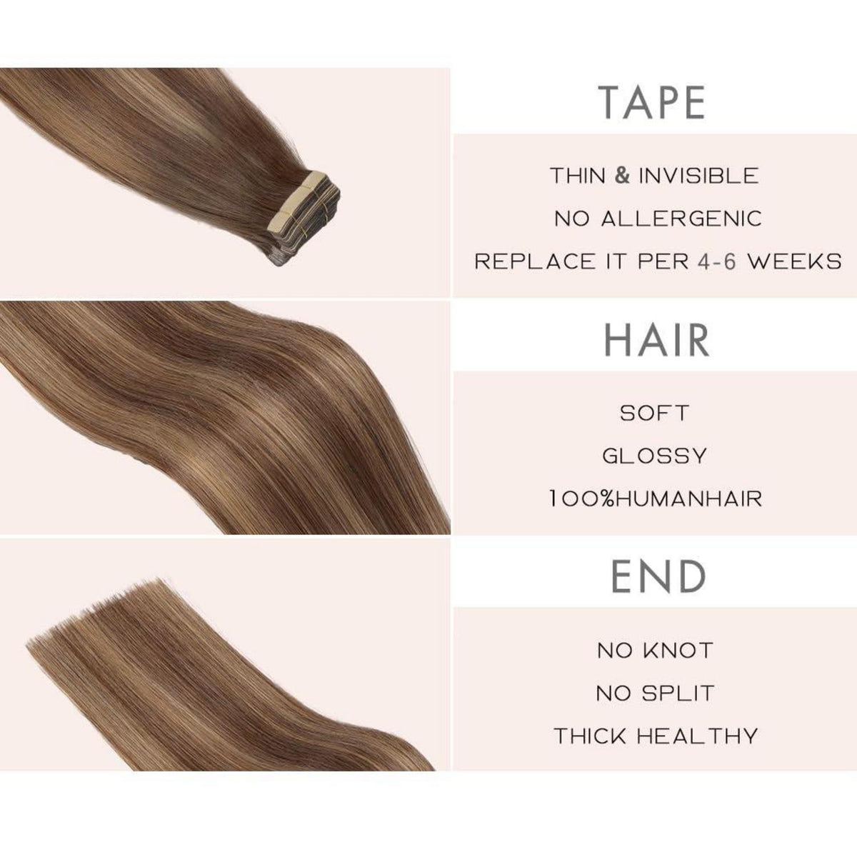 Echthaar Tape Extensions Goldbraun 45cm (18 Zoll)