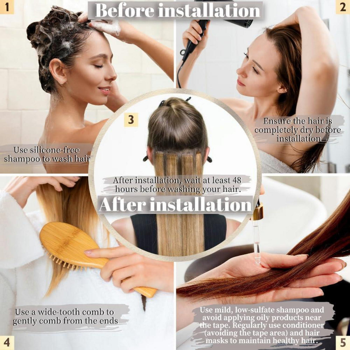 Echthaar Tape Extensions Balayage Braun 60cm (24 Zoll)