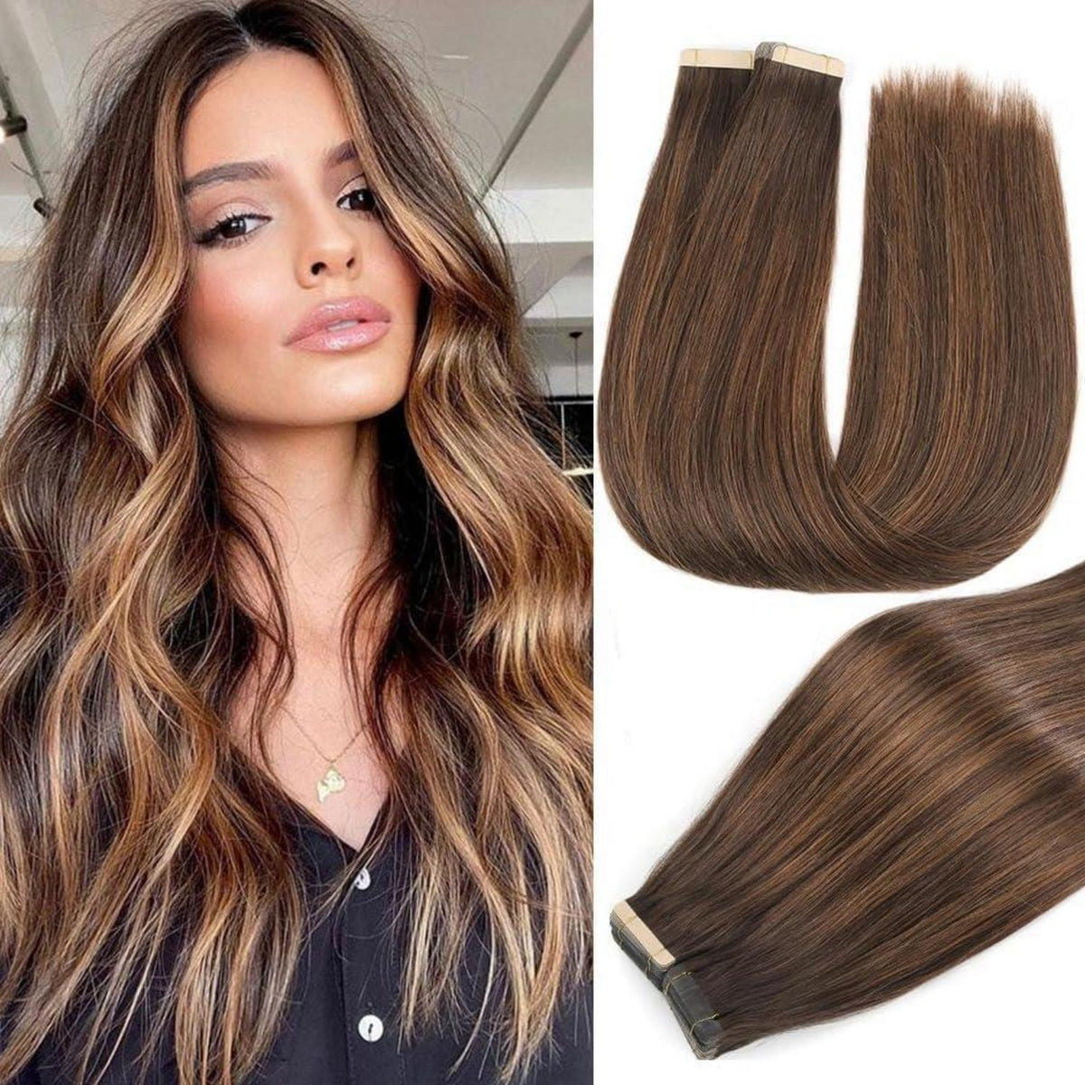 Echthaar Tape Extensions Balayage Braun 55cm (22 Zoll)