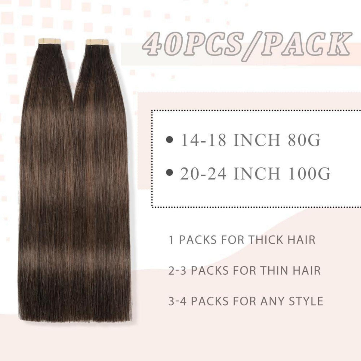 Echthaar Tape Extensions Balayage Braun 55cm (22 Zoll)