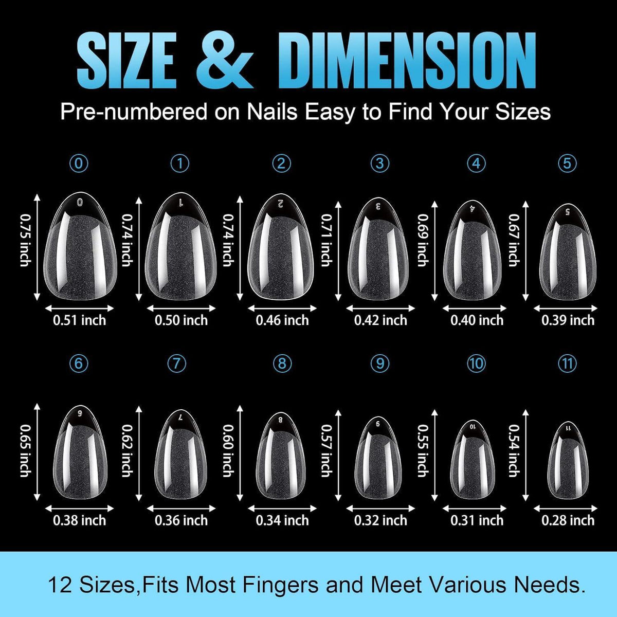 Mandel Nagelspitzen Kurz - 192 Stück für DIY Nail Art & Verlängerung