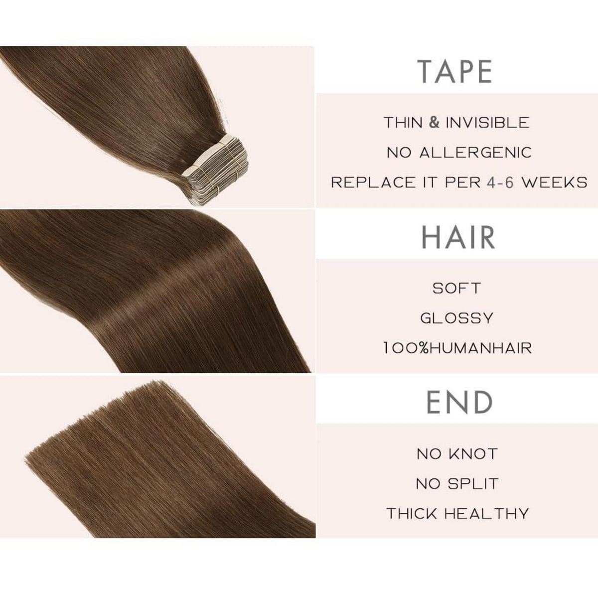 Echthaar Tape Extensions 45cm Schokoladenbraun