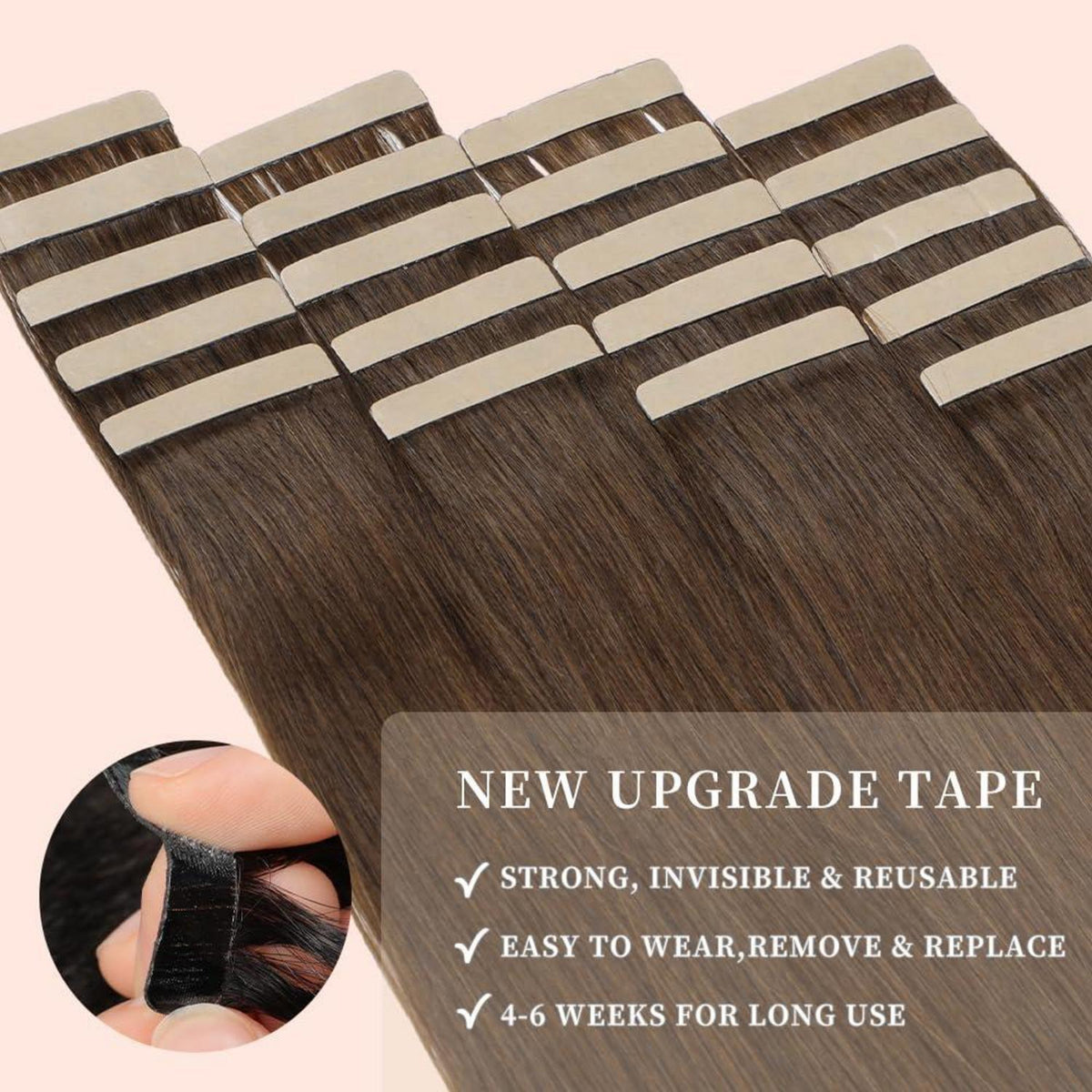 Echthaar Tape Extensions 45cm Schokoladenbraun