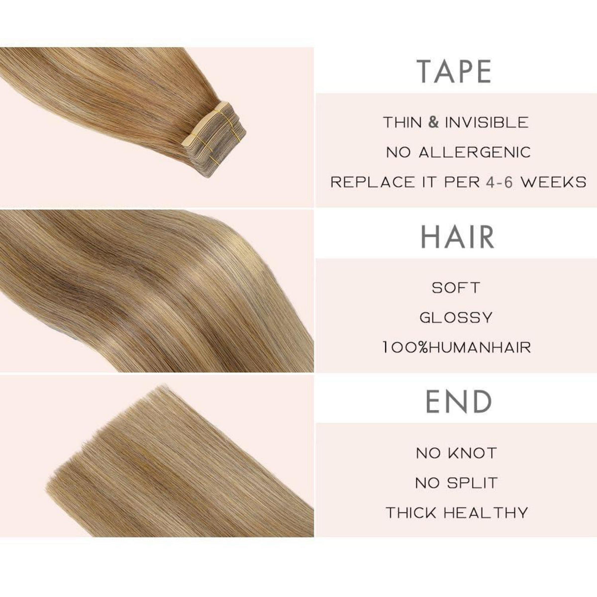 Echthaar Tape Extensions Goldbraun Balayage 60cm