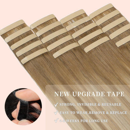 Echthaar Tape Extensions Goldbraun Balayage 60cm