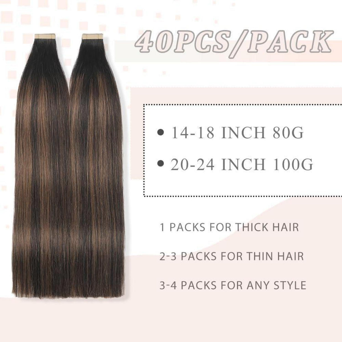 Echthaar Tape Extensions Goldbraun 45cm (18 Zoll)