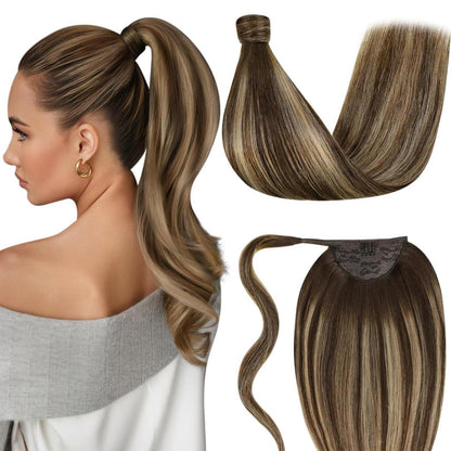 Echthaar Pferdeschwanz Extension Braun Balayage Ombre 35cm
