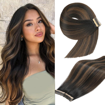 Echthaar Tape Extensions Schwarzbraun 50cm (100g)