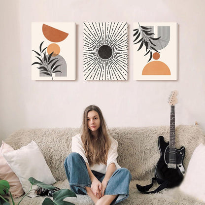Boho Botanical Wandbilder Schwarz Orange Minimalistisch Modern