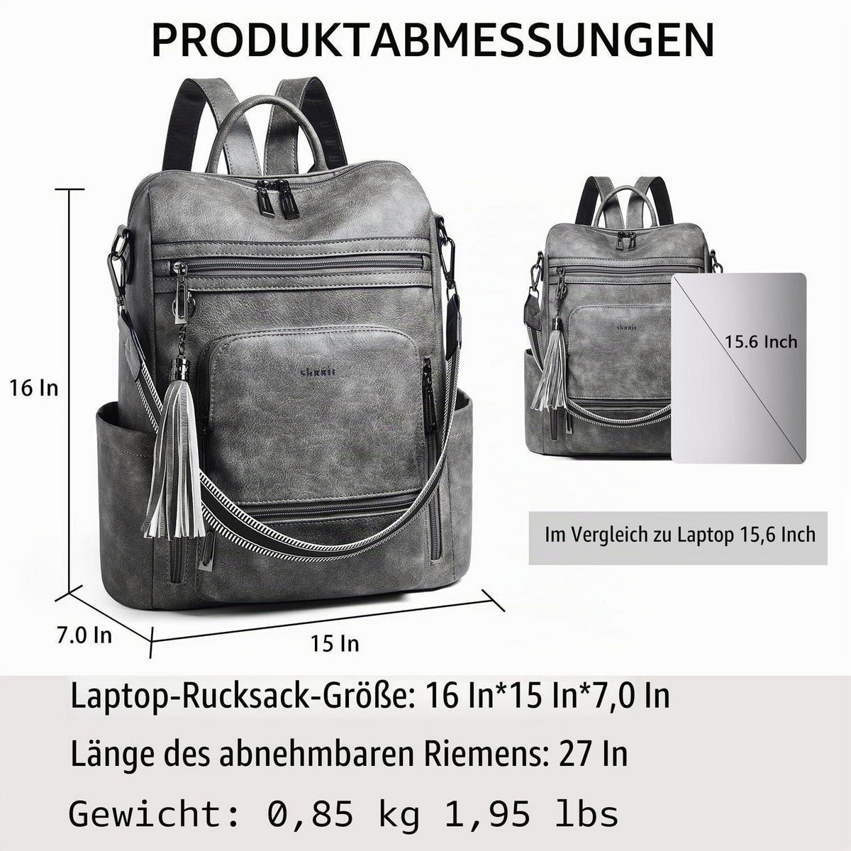 Rucksack Damen Laptopfach 15,6 Zoll Wasserdicht Business in Lederoptik