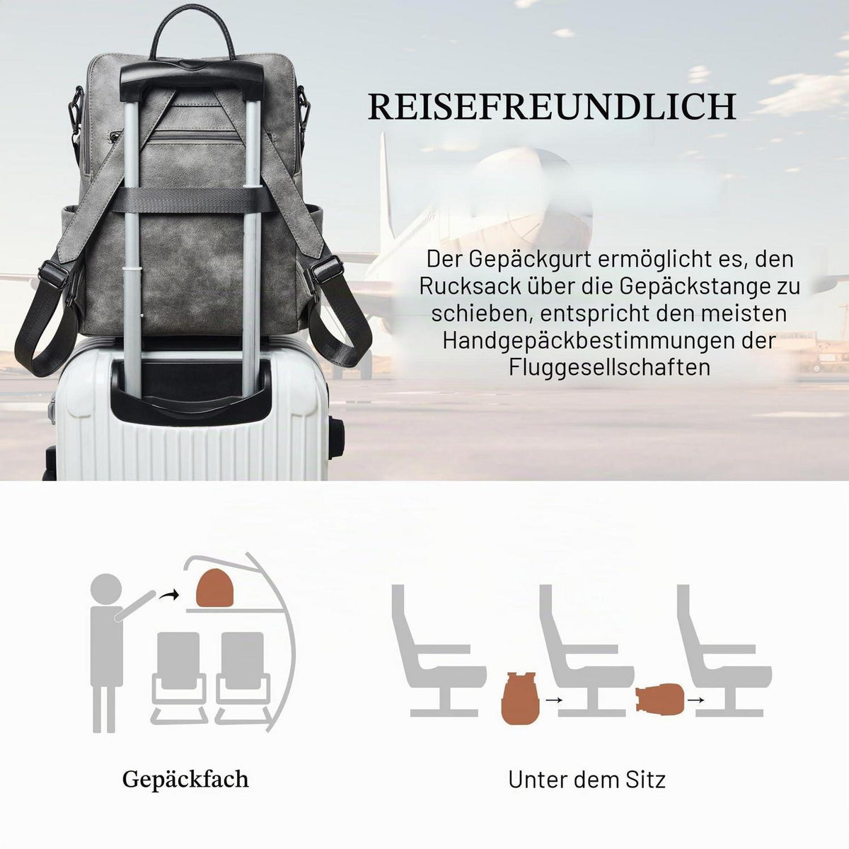 Rucksack Damen Laptopfach 15,6 Zoll Wasserdicht Business in Lederoptik