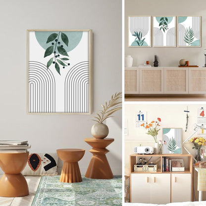 Salbeigrün Boho Bilder mit Holzrahmen – Wandkunst Pflanzen & Blätter