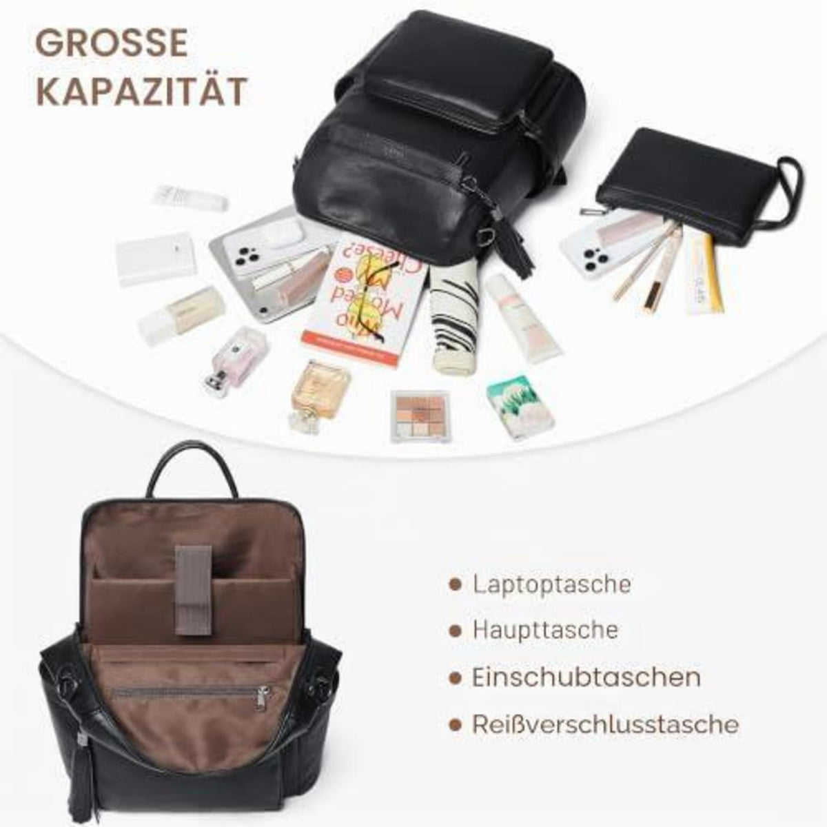 Rucksack Damen Laptopfach 15,6 Zoll Wasserdicht Business in Lederoptik