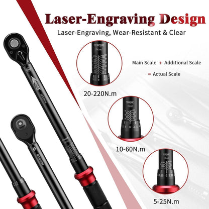 Drehmomentschlüssel Set 3-teilig 1/4" 3/8" 1/2" 5-25Nm 10-60Nm 20-220Nm