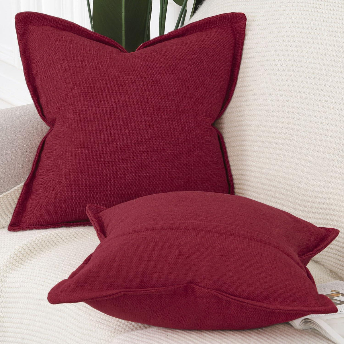 2x Kissenbezug Imitationsleinen 45x45 cm Rot