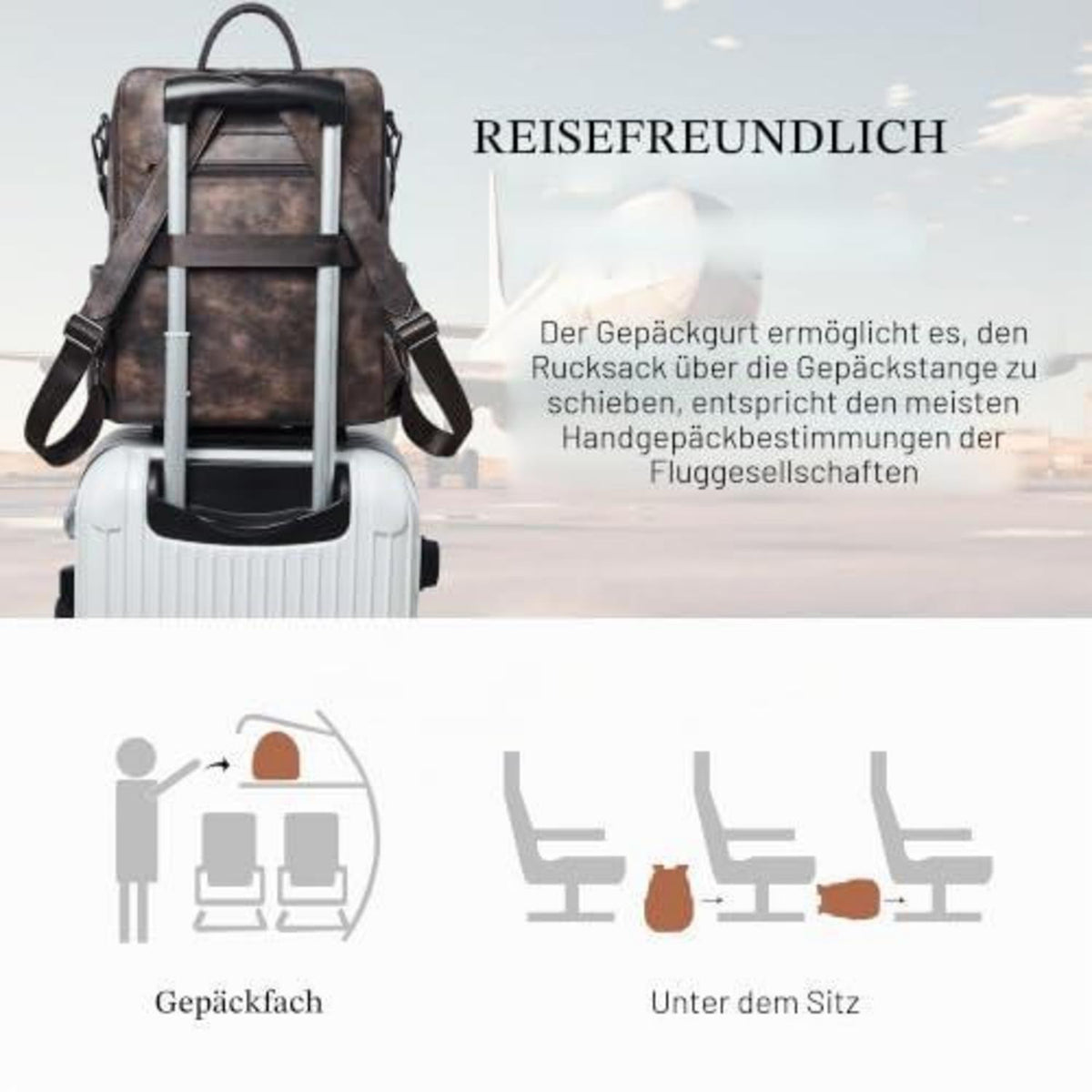 Rucksack Damen Laptopfach 15,6 Zoll Wasserdicht Business in Lederoptik