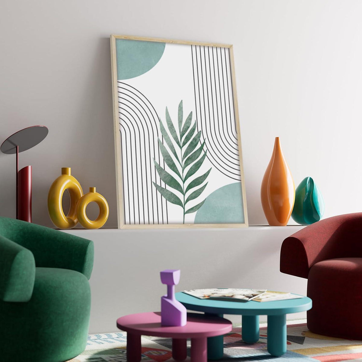 Moderne Salbeigrüne Boho Wandbilder 60x40cm mit Rahmen