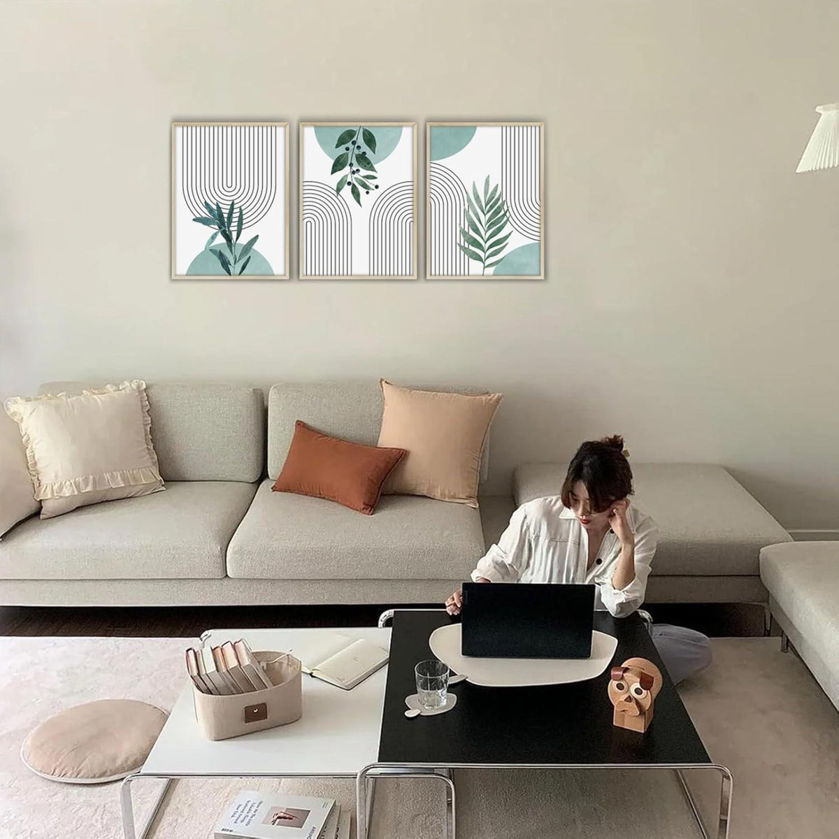 Salbei Grüne Boho Leinwandbilder Holzrahmen 60x40cm