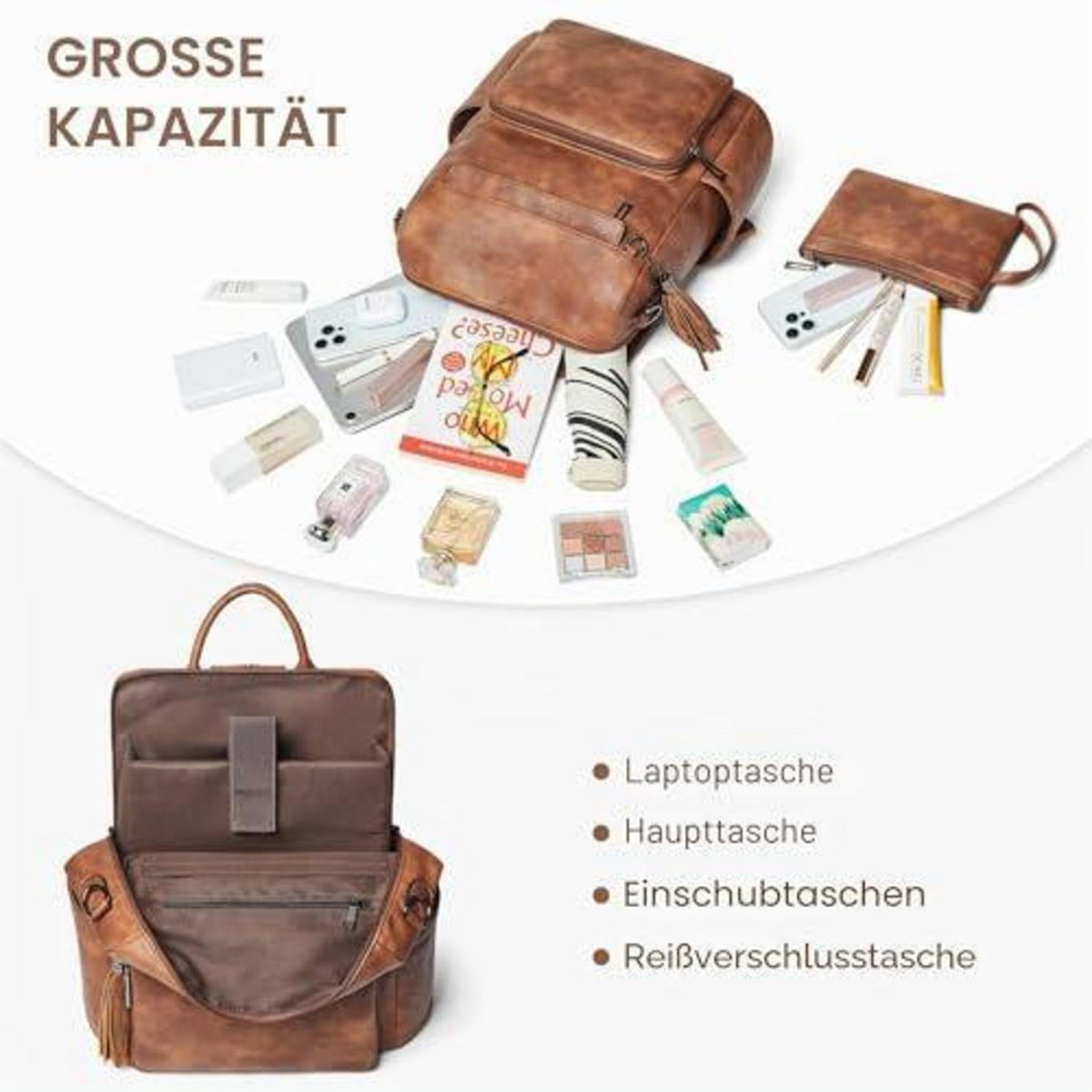 Rucksack Damen Laptopfach 15,6 Zoll Wasserdicht Business in Lederoptik