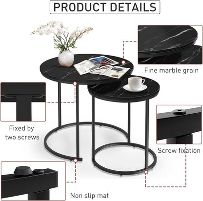 Runde Couchtische Set 2 Beistelltische Wohnzimmer Balkon 40cm - Schwarz
