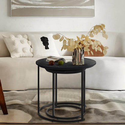 Runde Couchtische Set 2 Beistelltische Wohnzimmer Balkon 40cm - Schwarz