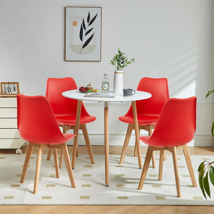 Esszimmergruppe weißer Tisch + 4 rote Stühle – 4er Set