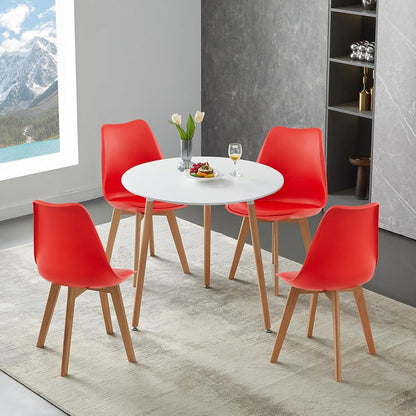 Esszimmergruppe weißer Tisch + 4 rote Stühle – 4er Set