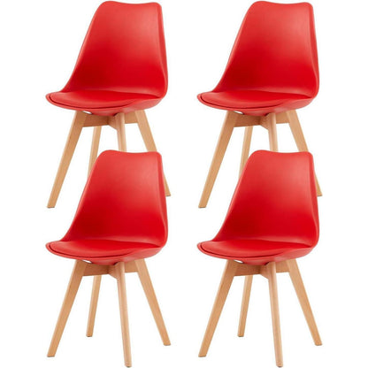 Esszimmergruppe weißer Tisch + 4 rote Stühle