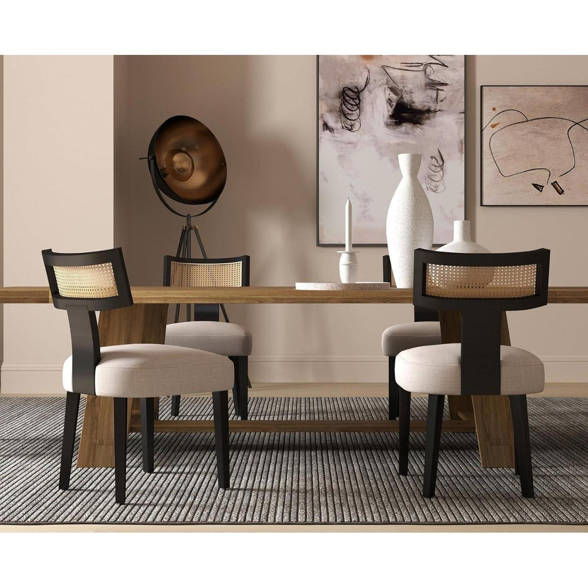 Vintage Küchenstühle 2er Set Holz Rattan Schwarz