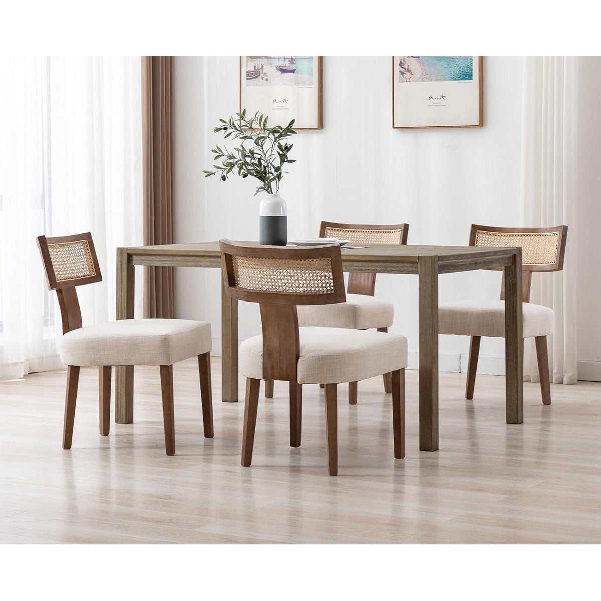 Vintage Küchenstühle 2er Set Holz Rattan Beige