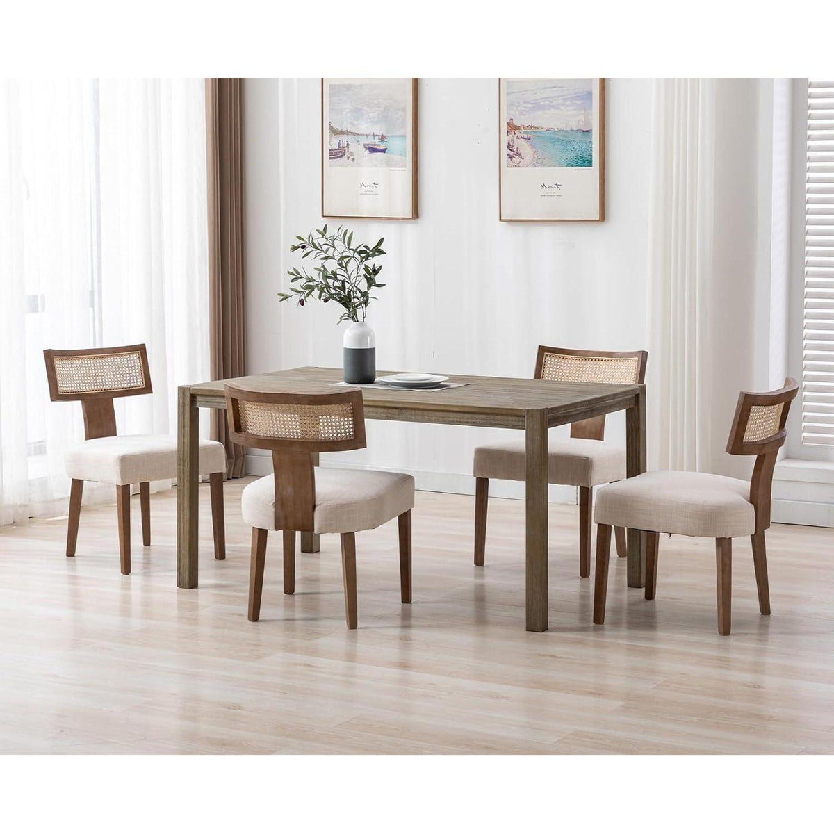 Vintage Küchenstühle 2er Set Holz Rattan Beige