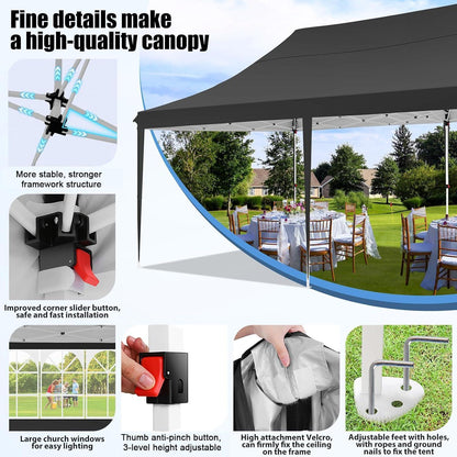 3x6m Faltpavillon wasserdicht mit 6 Seitenwänden & UV-Schutz
