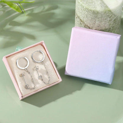 Silberne Creolen mit Kette & Stecker Ohrringe für Damen