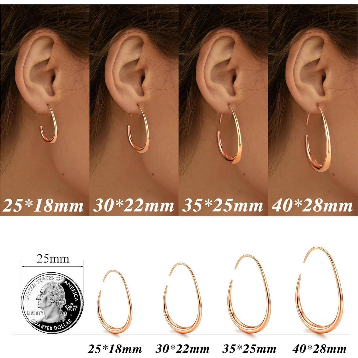Edelstahl Creolen Damen - 18K Gold/Weißgold/Roségold Ovale