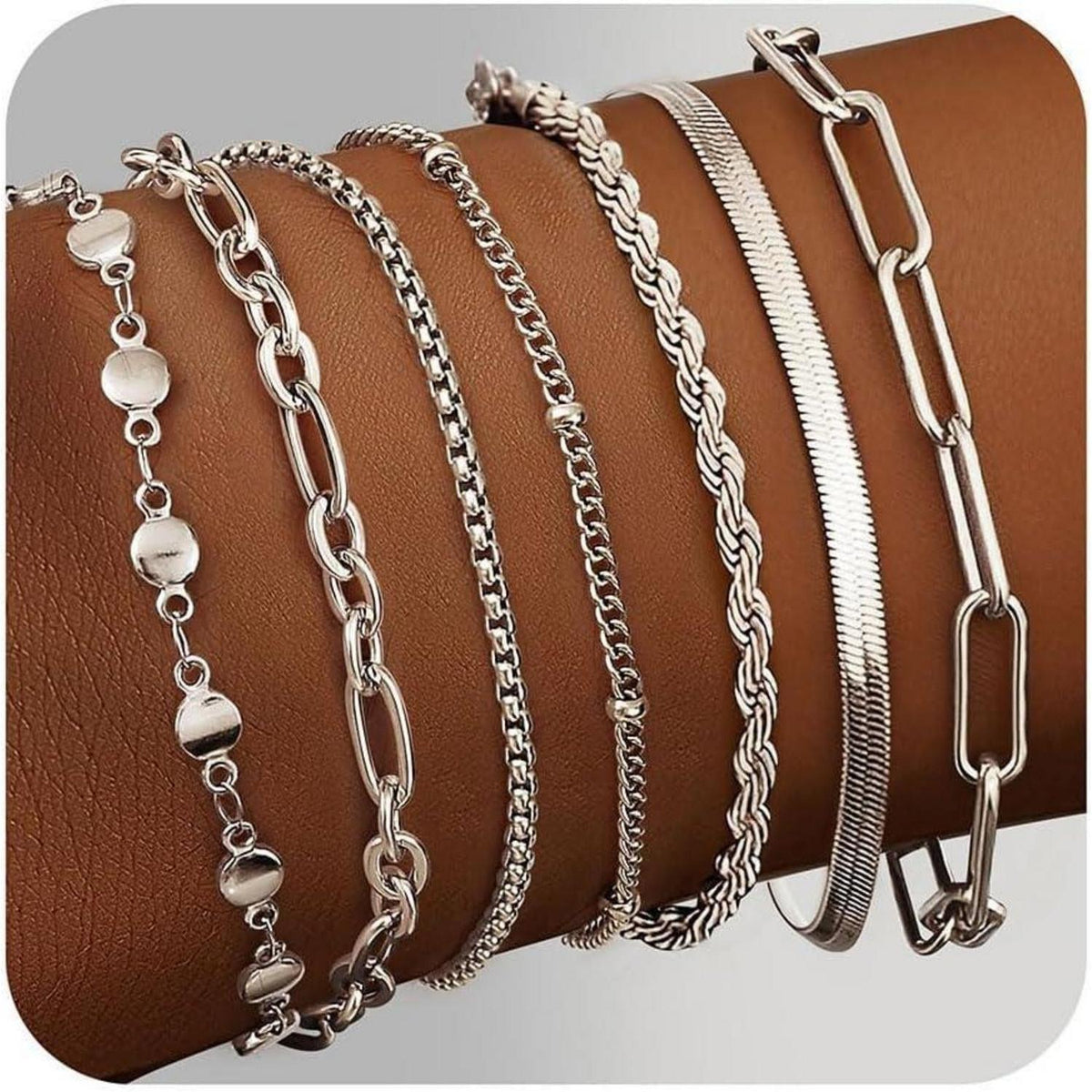 Damen Armband Set 7er Edelstahl Kettenarmbänder Vergoldet
