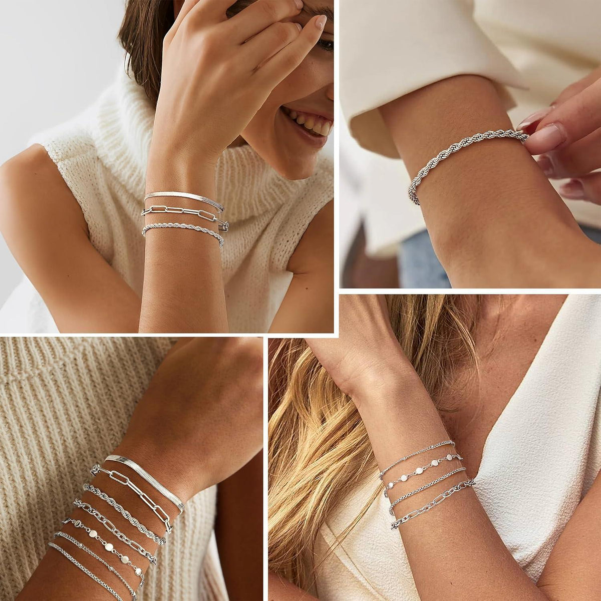 Damen Armband Set 7er Edelstahl Kettenarmbänder Vergoldet
