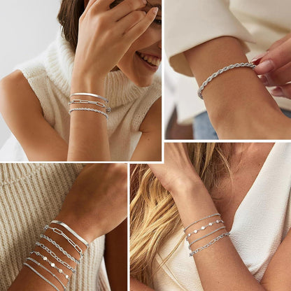 Damen Armband Set 7er Edelstahl Kettenarmbänder Vergoldet