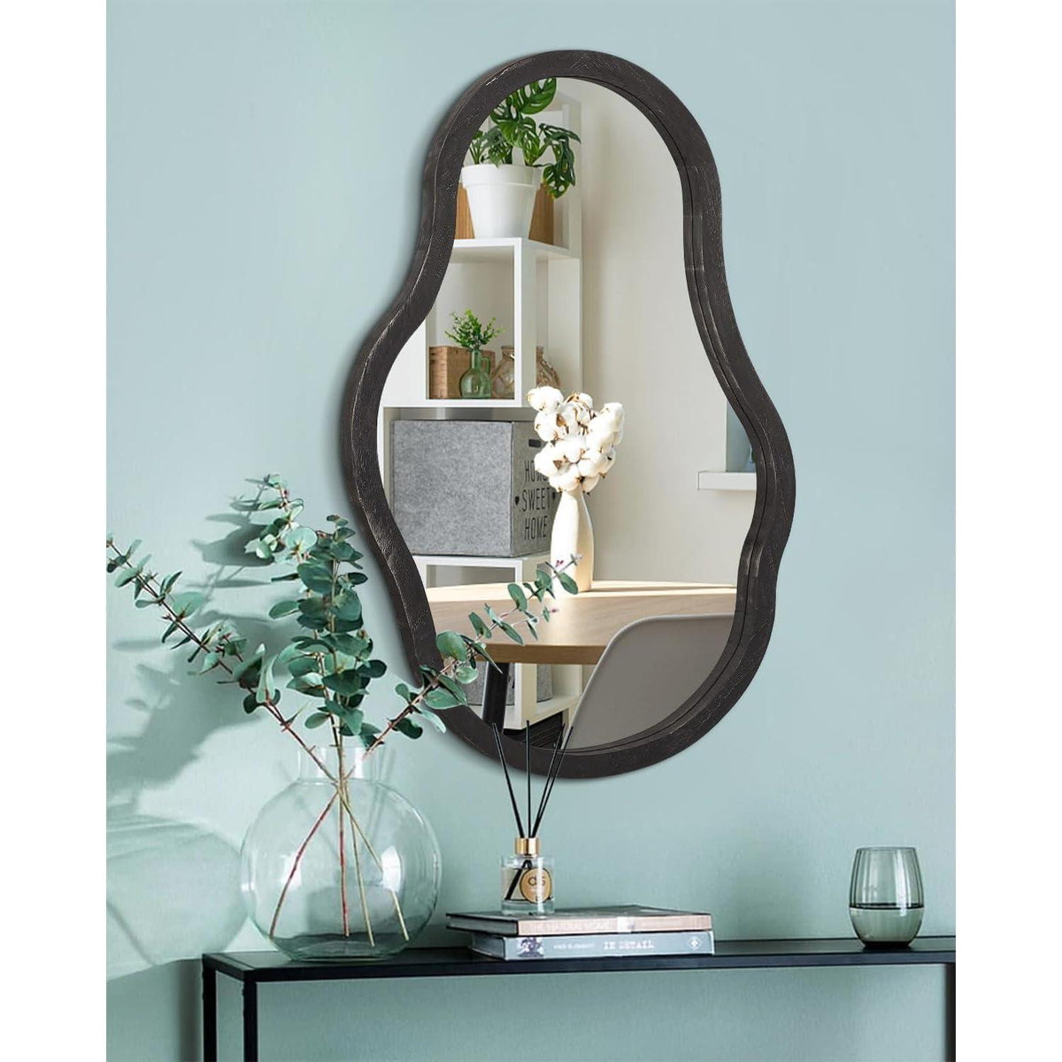 Asymmetrischer Wandspiegel mit Holzrahmen – Modern & Dekorativ 70x50cm