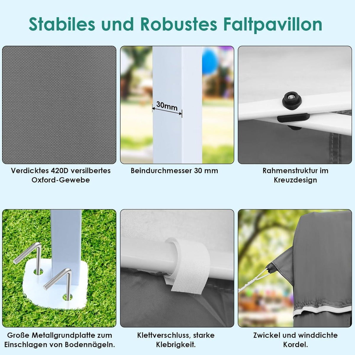 3x6 Faltpavillon wasserdicht mit Seitenteilen & Sandsäcken