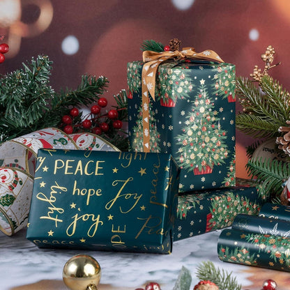 Weihnachts Geschenkpapier Rolle – 3er Set – Grün & Schneeflocken
