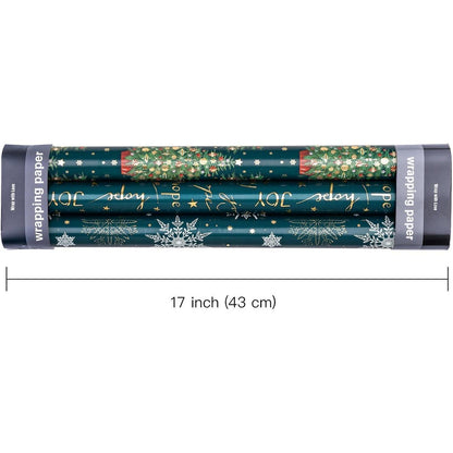 Weihnachts Geschenkpapier Rolle – 3er Set – Grün & Schneeflocken