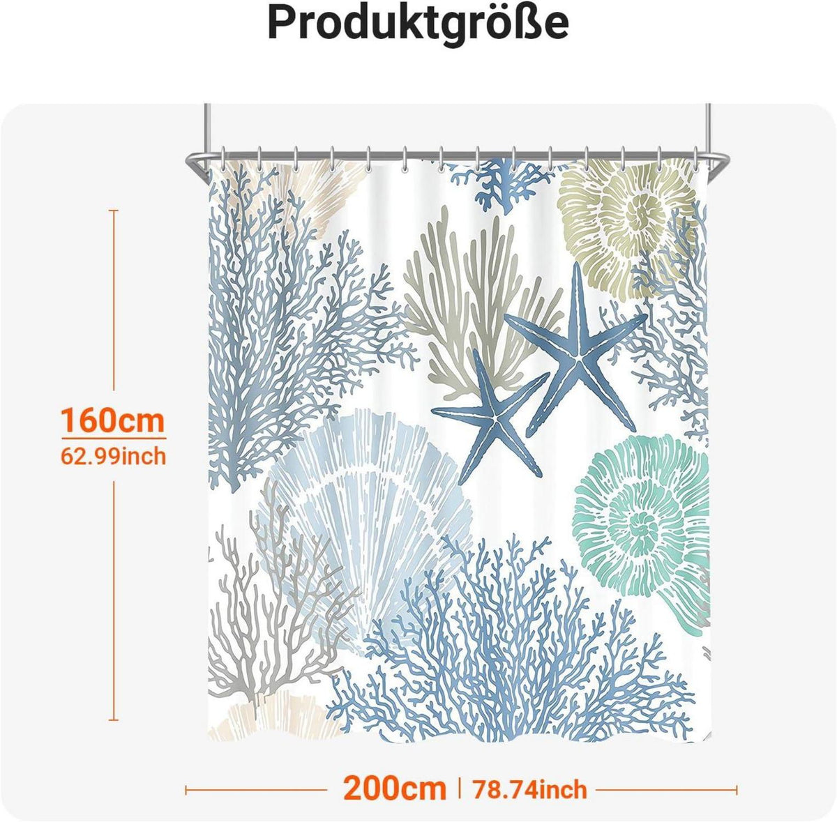 Duschvorhang 200x160cm Unterwasseralgen Antischimmel Textil 12 Ösen